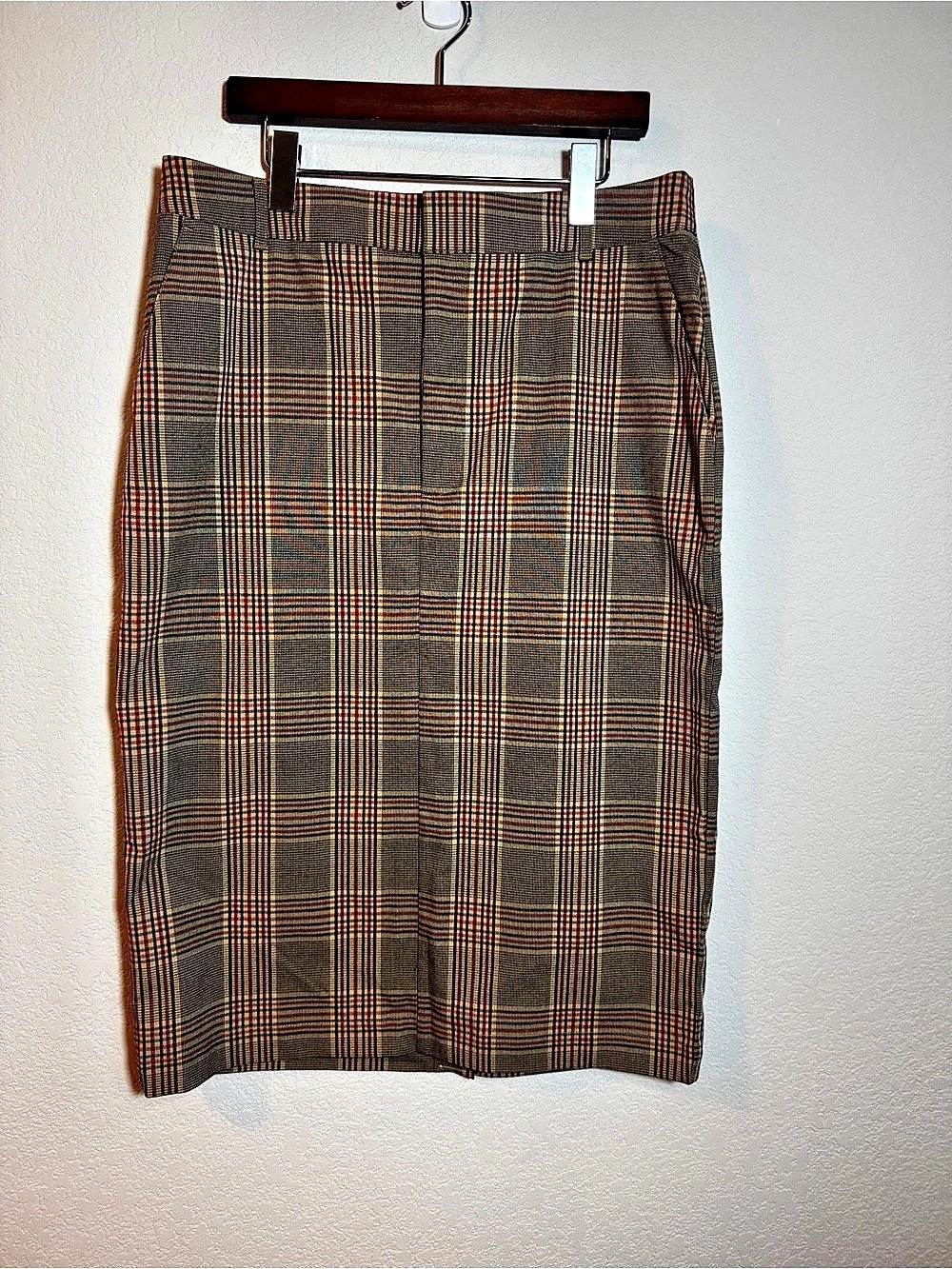 Ann Taylor Factory Womens 12 Brown Plaid Pencil Skirt Knee Length Career